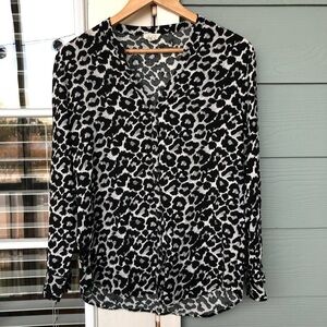 Soft Joie Leopard Print Top Black Gray Long Sleeve